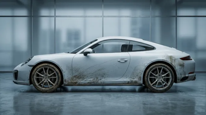 Før bilvask: Porsche 911 skitten